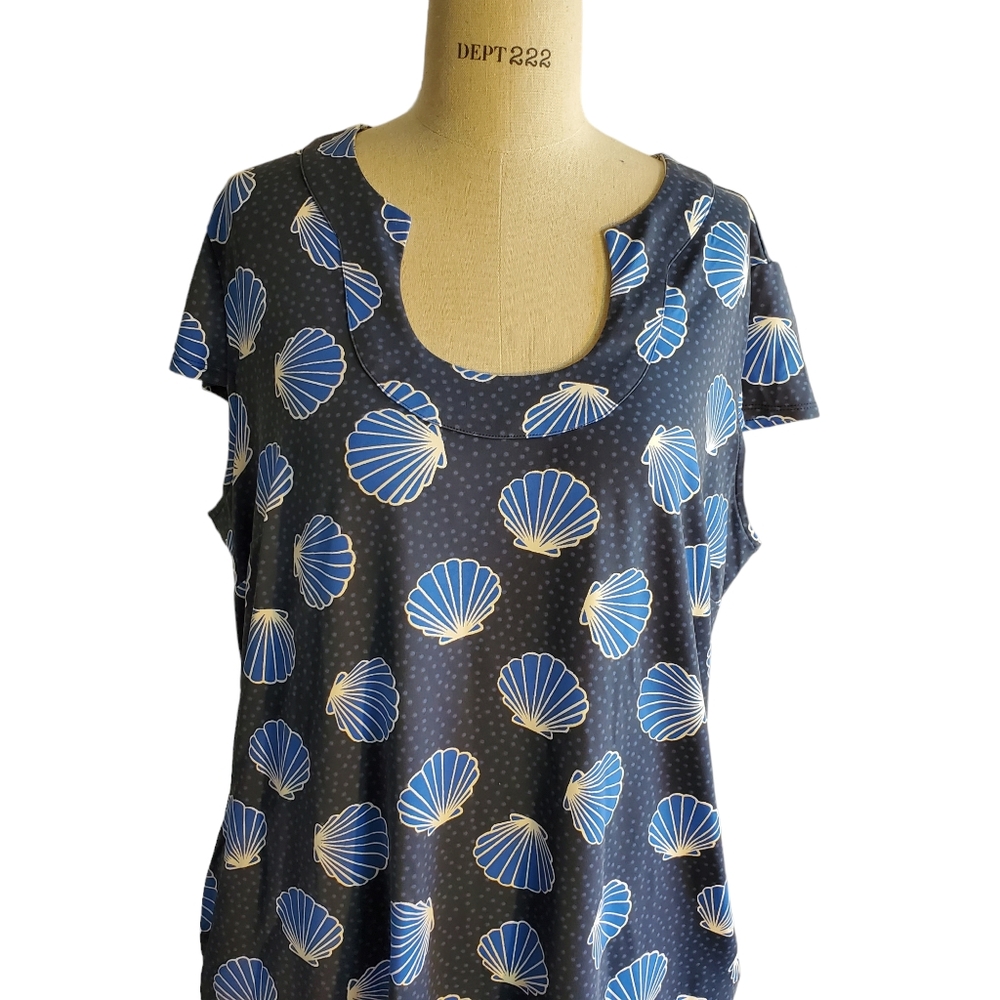 Sunsets & Sweet Tea Women's Blue Seashell Print Dress‎ Size 2X Pockets